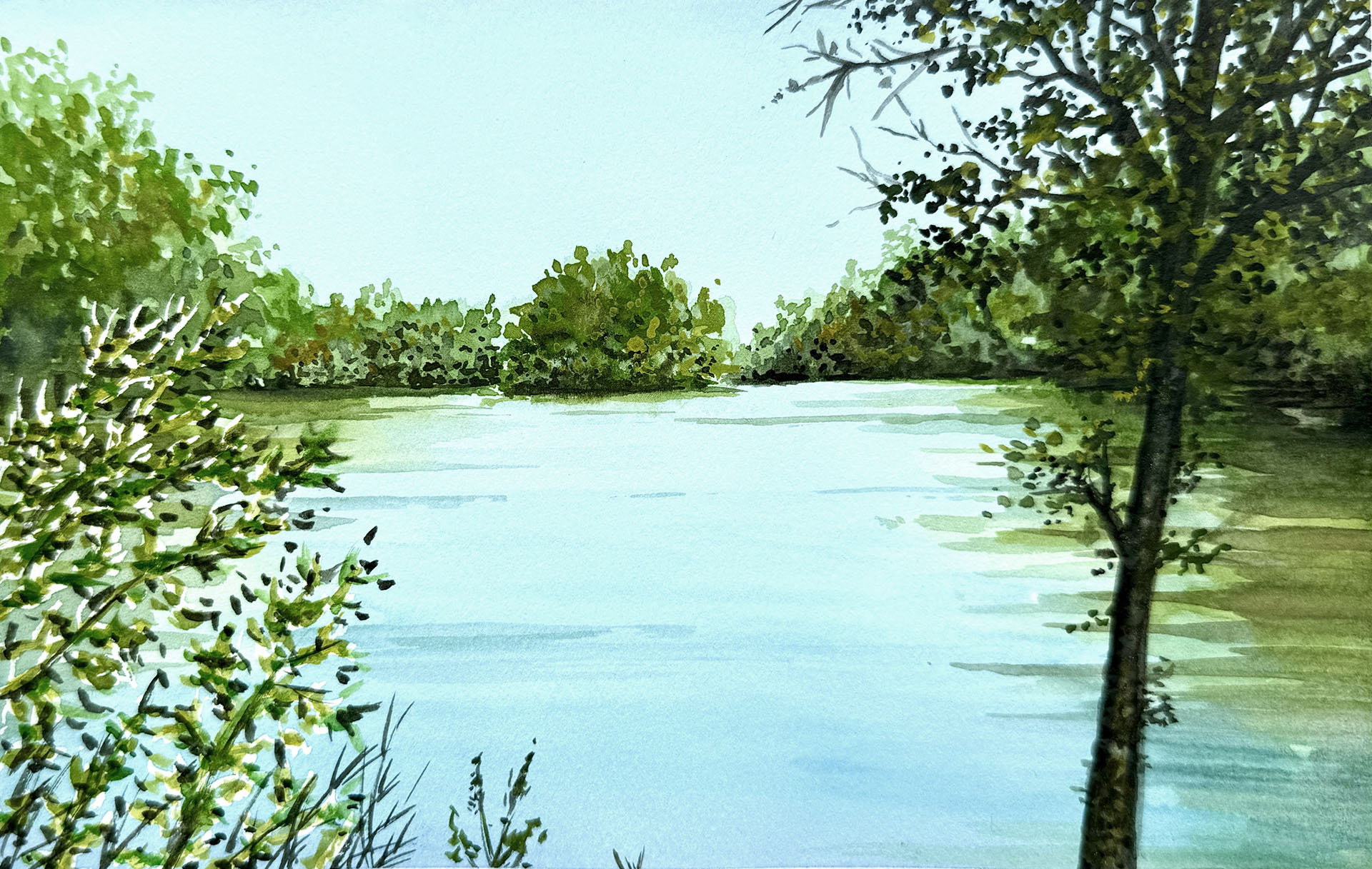Watercolor - Cranenweyer reservoir in Kerkrade, Limburg