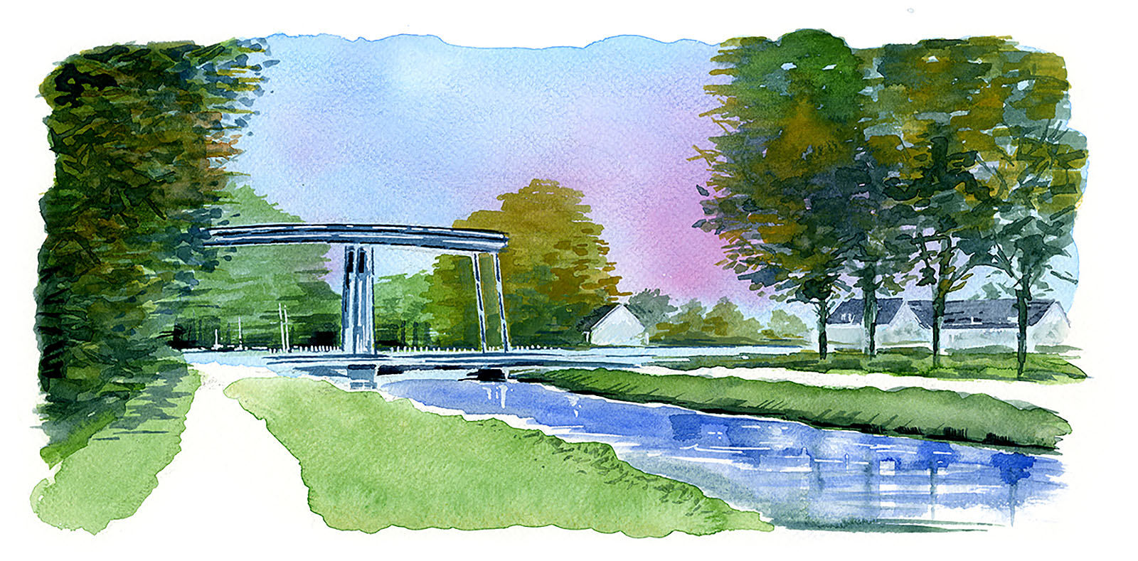Watercolor - Bridge over the Noordervaart near Nederweert, Limburg