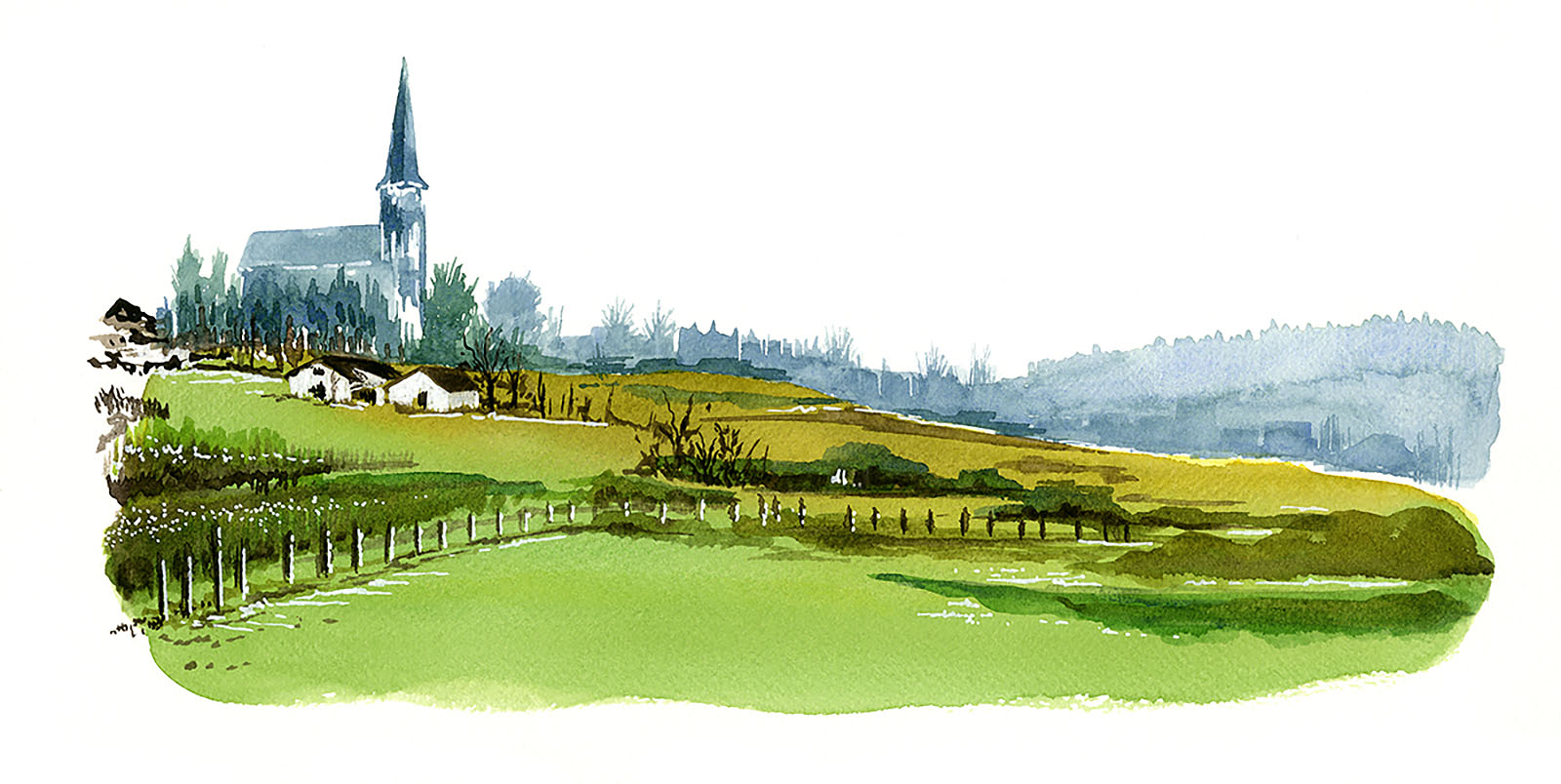Watercolor - St Martins church in Vijlen, Limburg